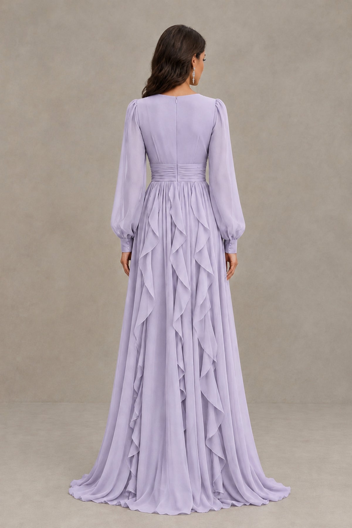 BOLODOO Lilac Long Sleeve V-Neck Ruffle Maxi Dress - Lilac
