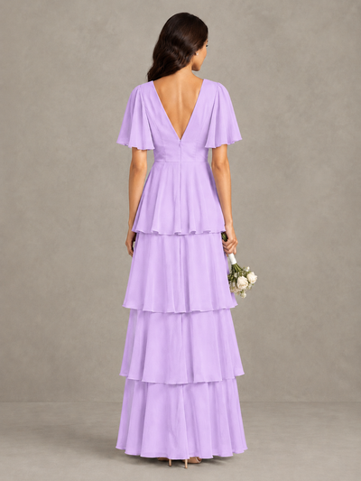 BOLODOO Lilac Tiered Flutter Sleeve Bridesmaid Dress - Lilac - Lilac_2