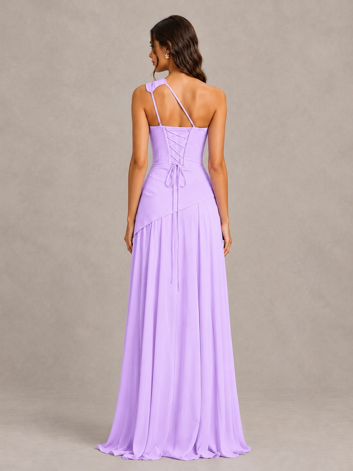 BOLODOO Lilac One-Shoulder Lace-Up Back Bridesmaid Dress - Lilac - Lilac_2