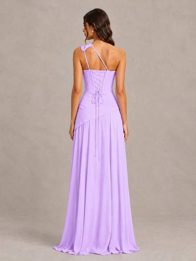 BOLODOO Lilac One-Shoulder Lace-Up Back Bridesmaid Dress - Lilac - Lilac_2