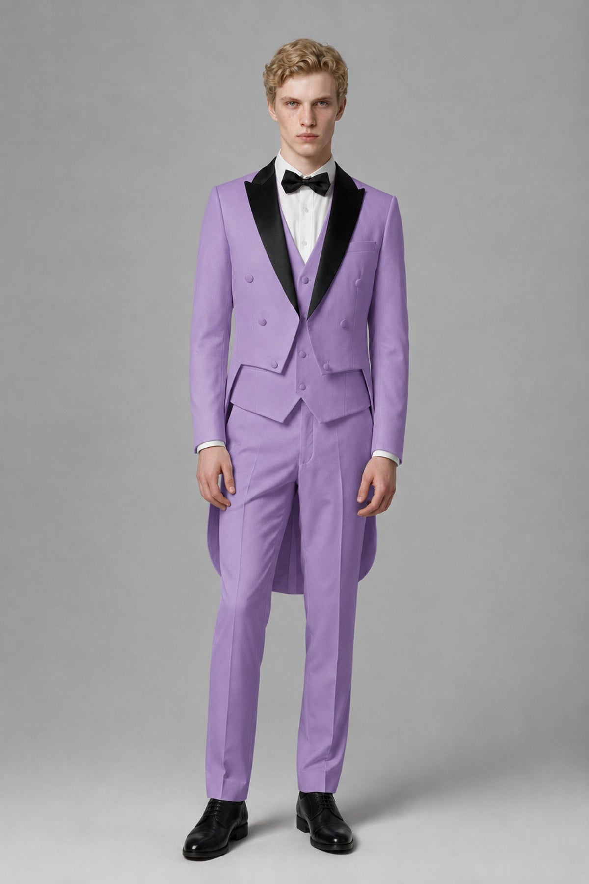Bolodoo Men's Lilac 3-Piece Tailcoat Tuxedo Suit with Vest & Trousers - Lilac - Lilac_2