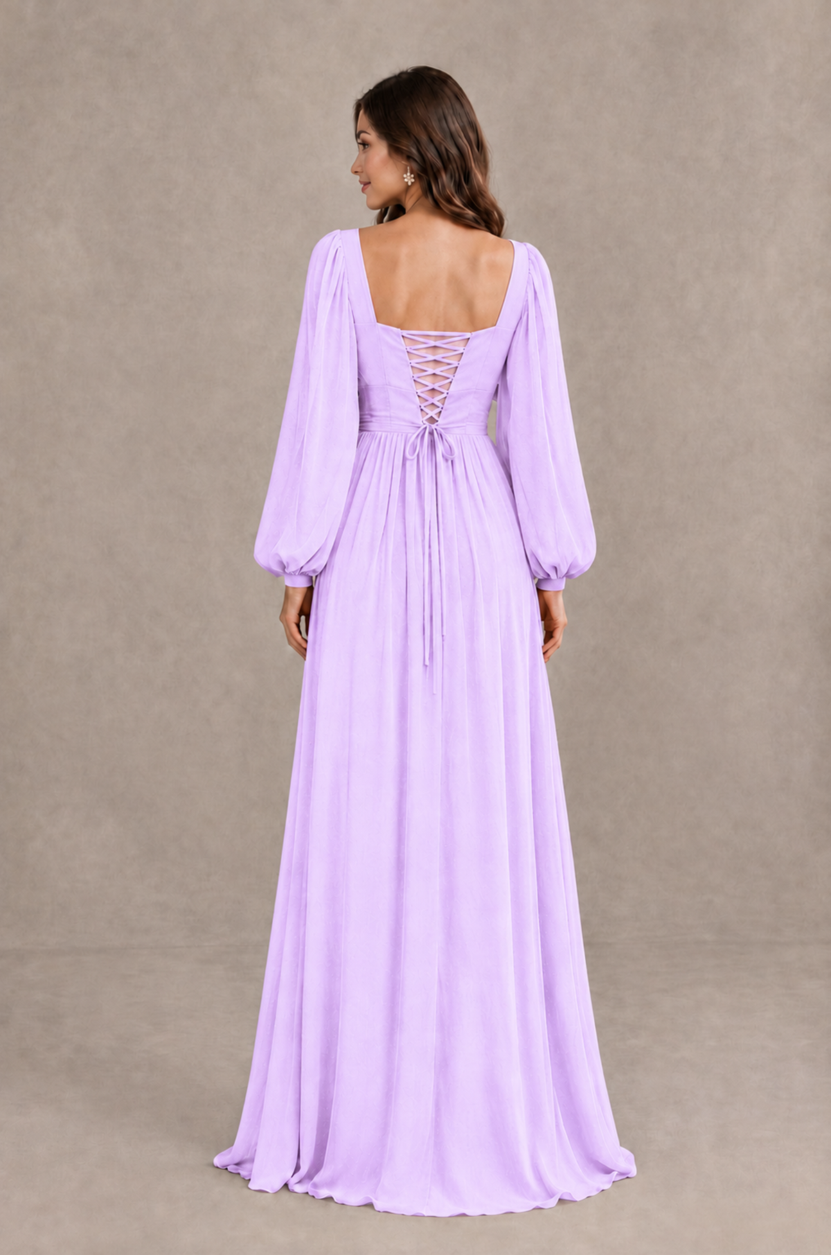 BOLODOO Lilac Long Sleeve V-Neck A-Line Bridesmaid Dress - Lilac - Lilac_2