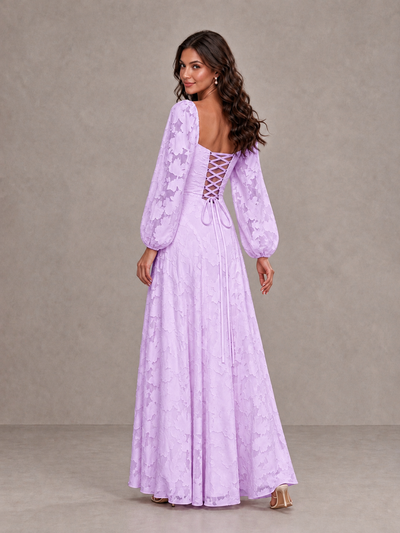 BOLODOO Lilac Floral Long Sleeve A-Line Bridesmaid Dress - Lilac - Lilac_2