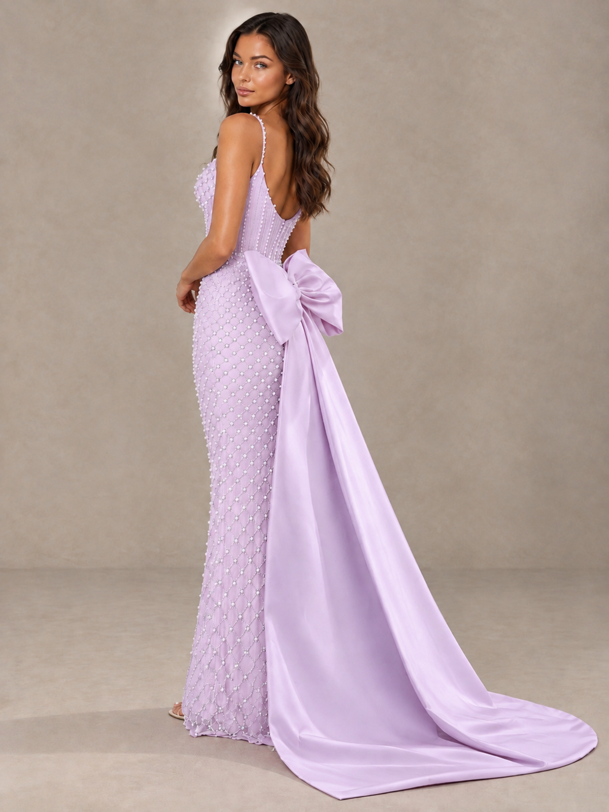 BOLODOO Lilac Beaded Corset Prom Dress with Bow Train - Lilac - Lilac_2