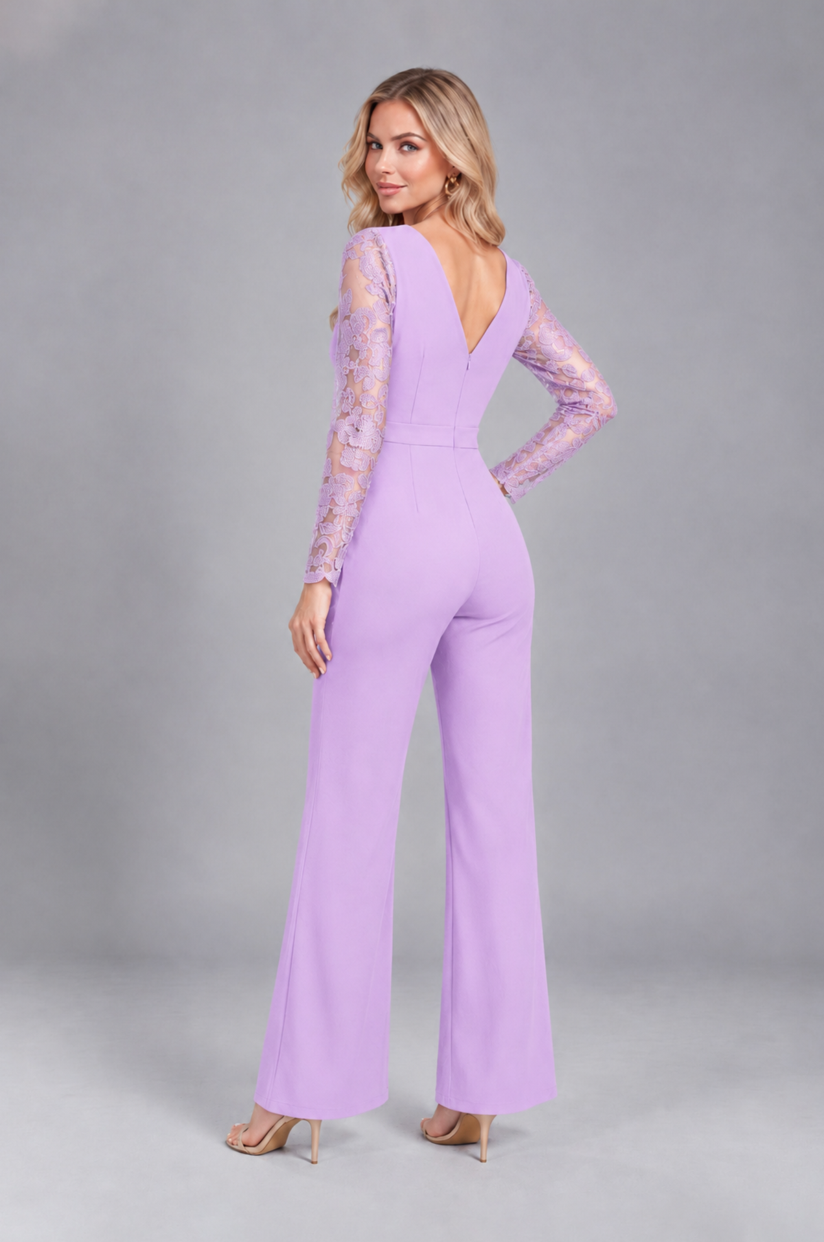 BOLODOO Lilac Lace Long-Sleeve V-Neck Mother Pant Suit - Lilac - Lilac_2