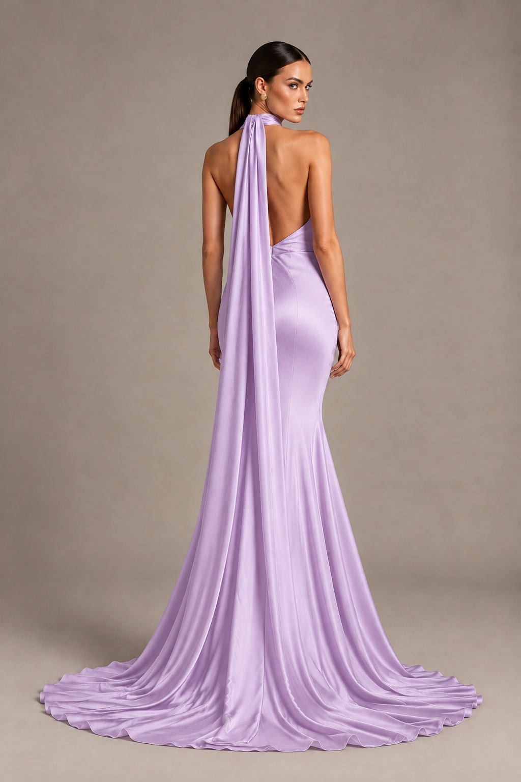 BOLODOO Lilac One-Shoulder Satin Mermaid Evening Dress with Scarf - Lilac - Lilac_2
