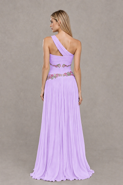 BOLODOO Lilac One-Shoulder Floral Applique A-Line Evening Dress - Lilac - Lilac_2