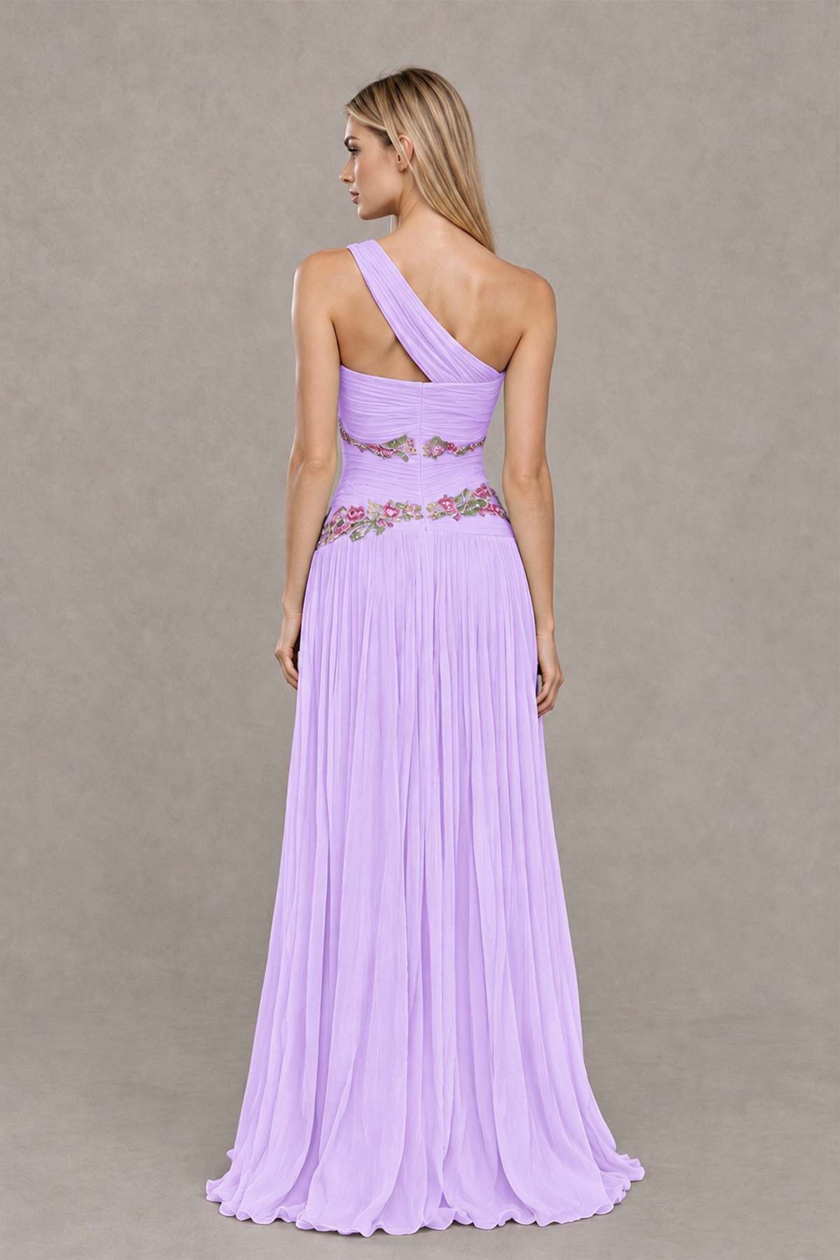 BOLODOO Lilac One-Shoulder Floral Applique A-Line Evening Dress - Lilac - Lilac_2