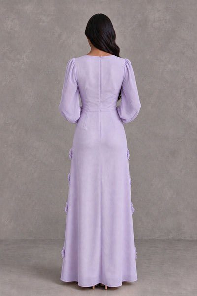 BOLODOO Lilac Long Sleeve Floral Applique A-Line Evening Dress - Lilac - Lilac_2