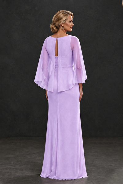 BOLODOO Lilac Cape Sleeve Mother of the Bride Dress with Ruched Waist - Lilac - Lilac_2