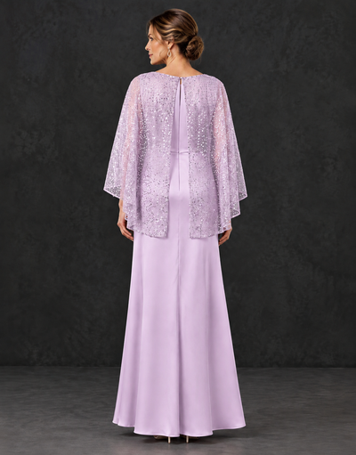 BOLODOO Lilac Sparkle Cape Sleeve Mother of the Bride Dress - Lilac - Lilac_2