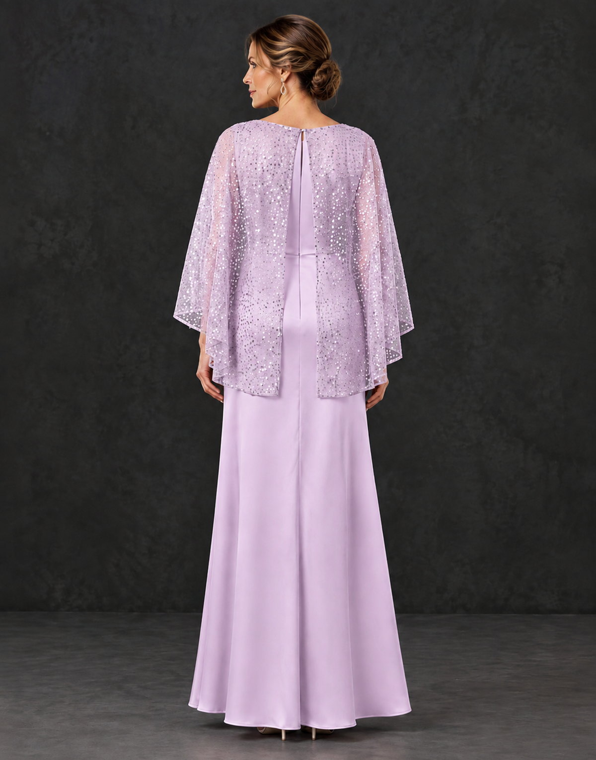 BOLODOO Lilac Sparkle Cape Sleeve Mother of the Bride Dress - Lilac - Lilac_2