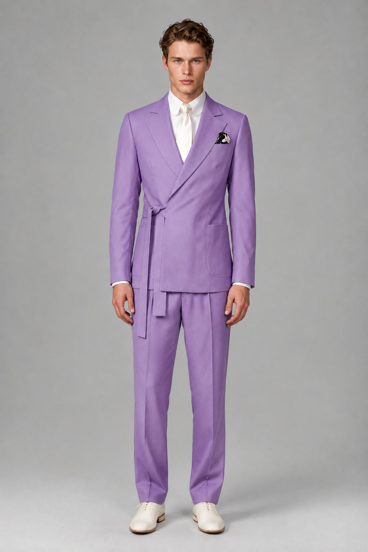 Bolodoo Men's Lilac Wrap Tie-Waist Two-Piece Suit – Jacket & Trousers - Lilac - Lilac_2