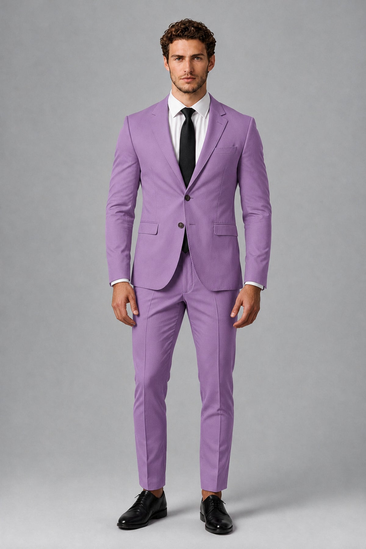 Bolodoo Men's Lilac Two-Piece Suit with Notch-Lapel Jacket & Trousers - Lilac - Lilac_2