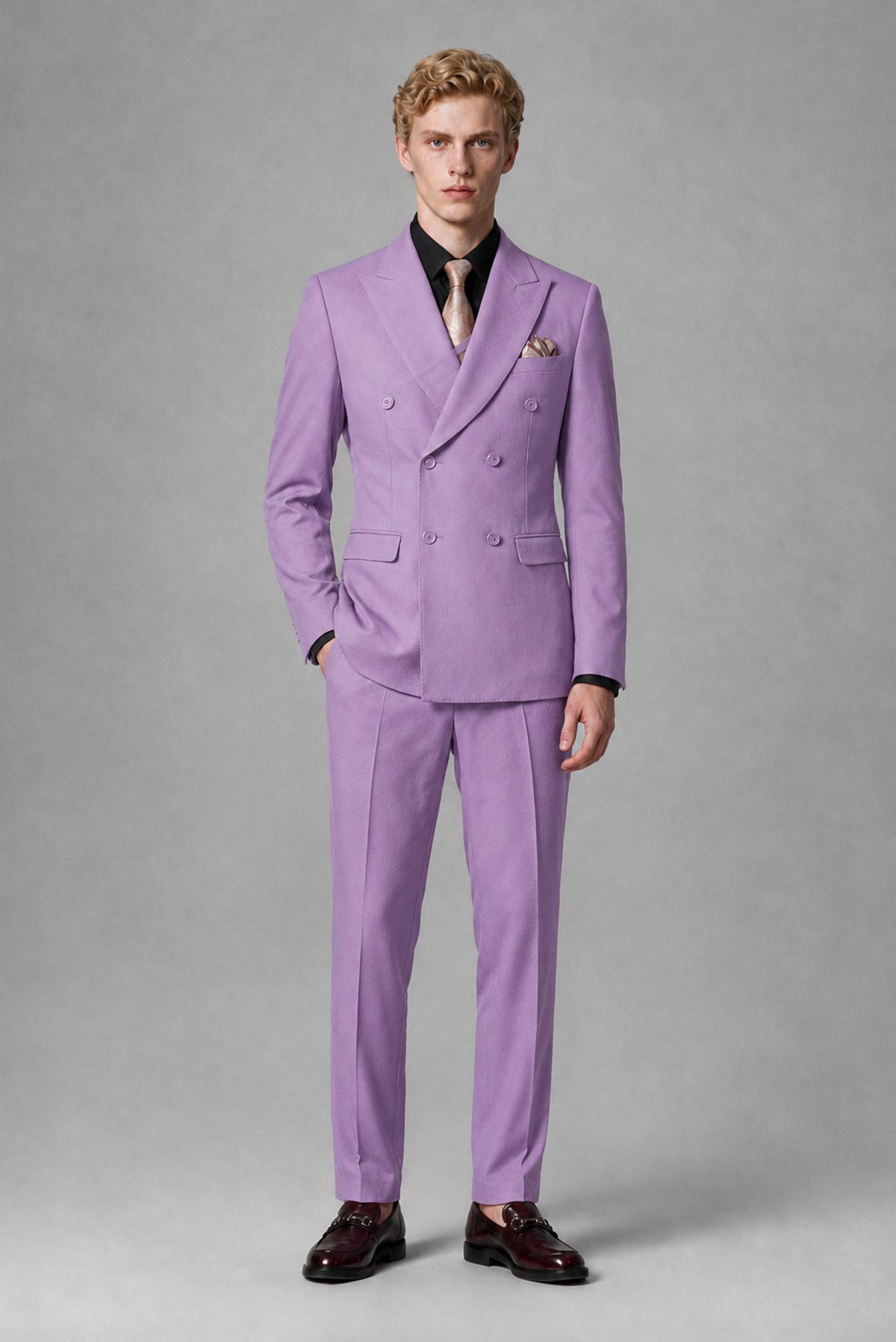 BOLODOO Men's Lilac Double-Breasted Two-Piece Suit – Jacket & Trousers - Lilac