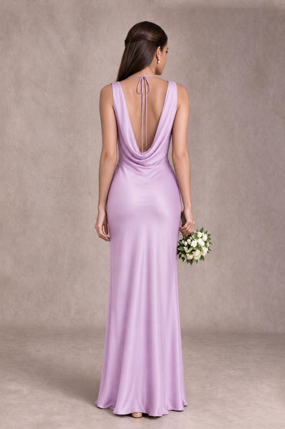 BOLODOO Lilac Cowl Neck Open Back Satin Bridesmaid Dress - Lilac - Lilac_2