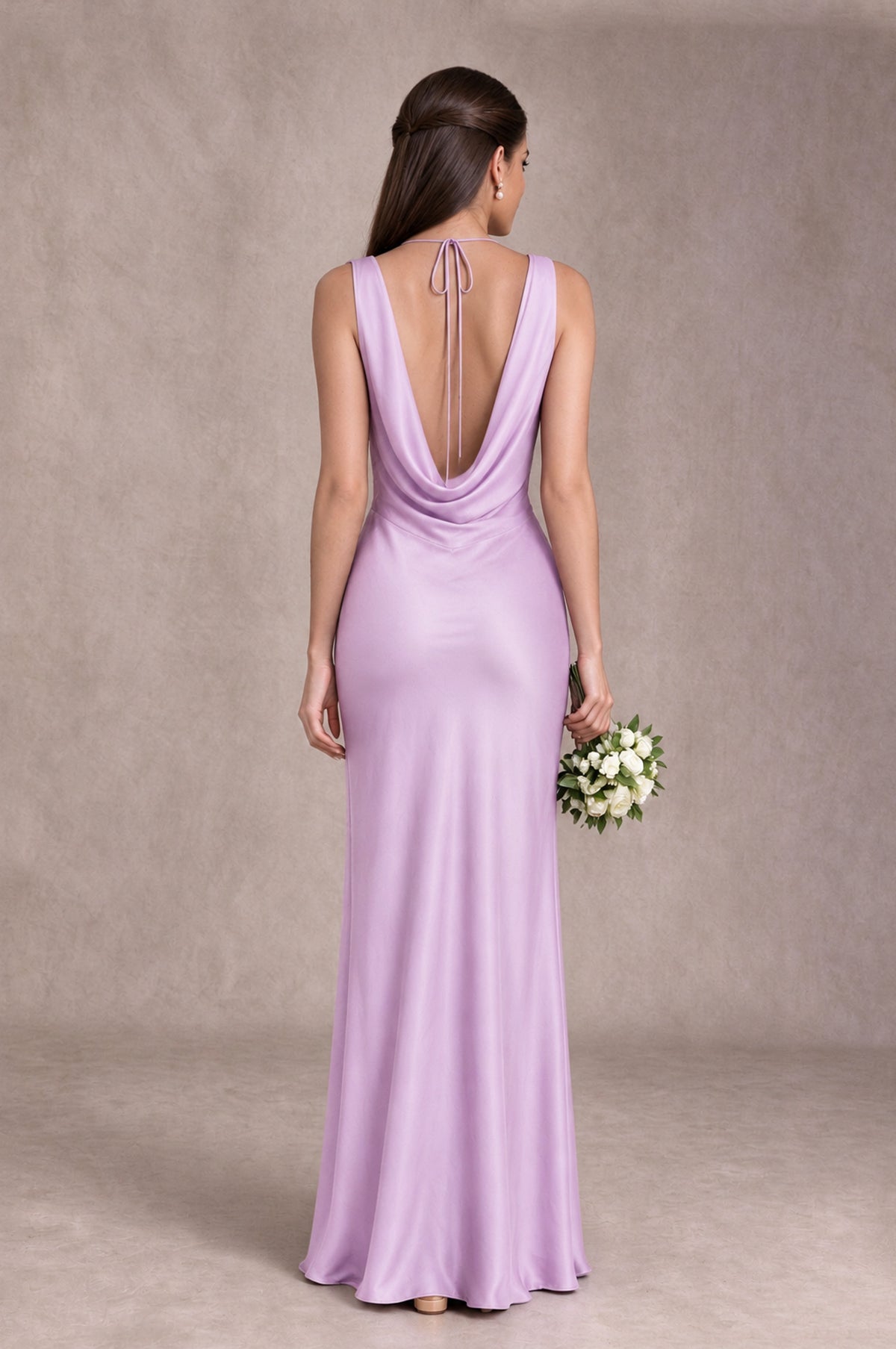 BOLODOO Lilac Cowl Neck Open Back Satin Bridesmaid Dress - Lilac - Lilac_2