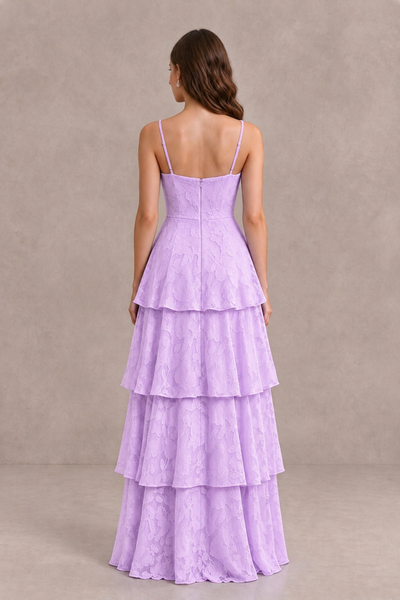 BOLODOO Lilac Tiered Floral-Textured Spaghetti Strap Maxi Dress - Lilac - Lilac_2