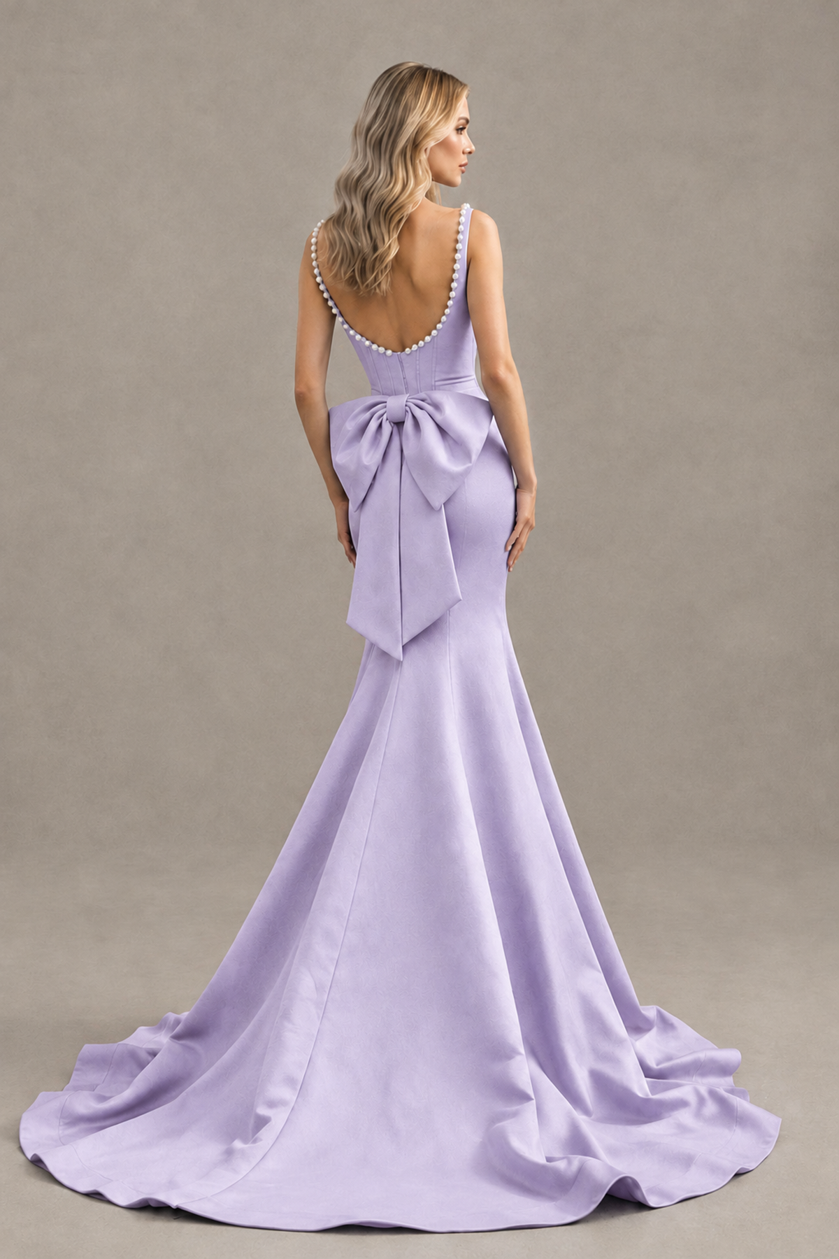 BOLODOO Lilac Pearl-Trim Mermaid Prom Dress with Back Bow - Lilac - Lilac_2