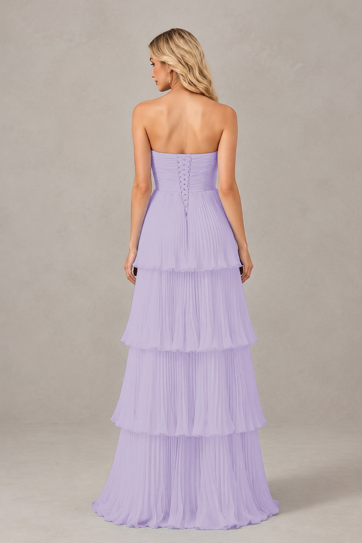 BOLODOO Lilac Strapless Tiered Chiffon Maxi Dress - Lilac