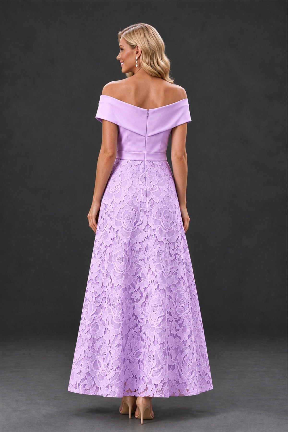 BOLODOO Lilac Off-the-Shoulder Floral A-Line Mother of the Bride Dress - Lilac - Lilac_2