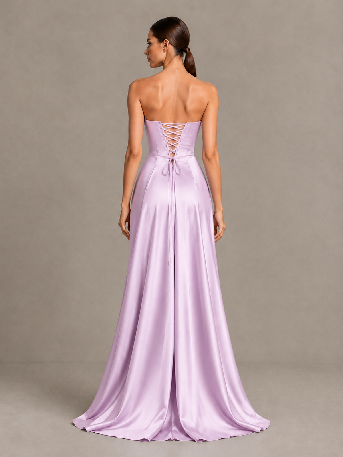 BOLODOO Lilac Strapless Satin High-Slit Lace-Up Prom Dress - Lilac - Lilac_2