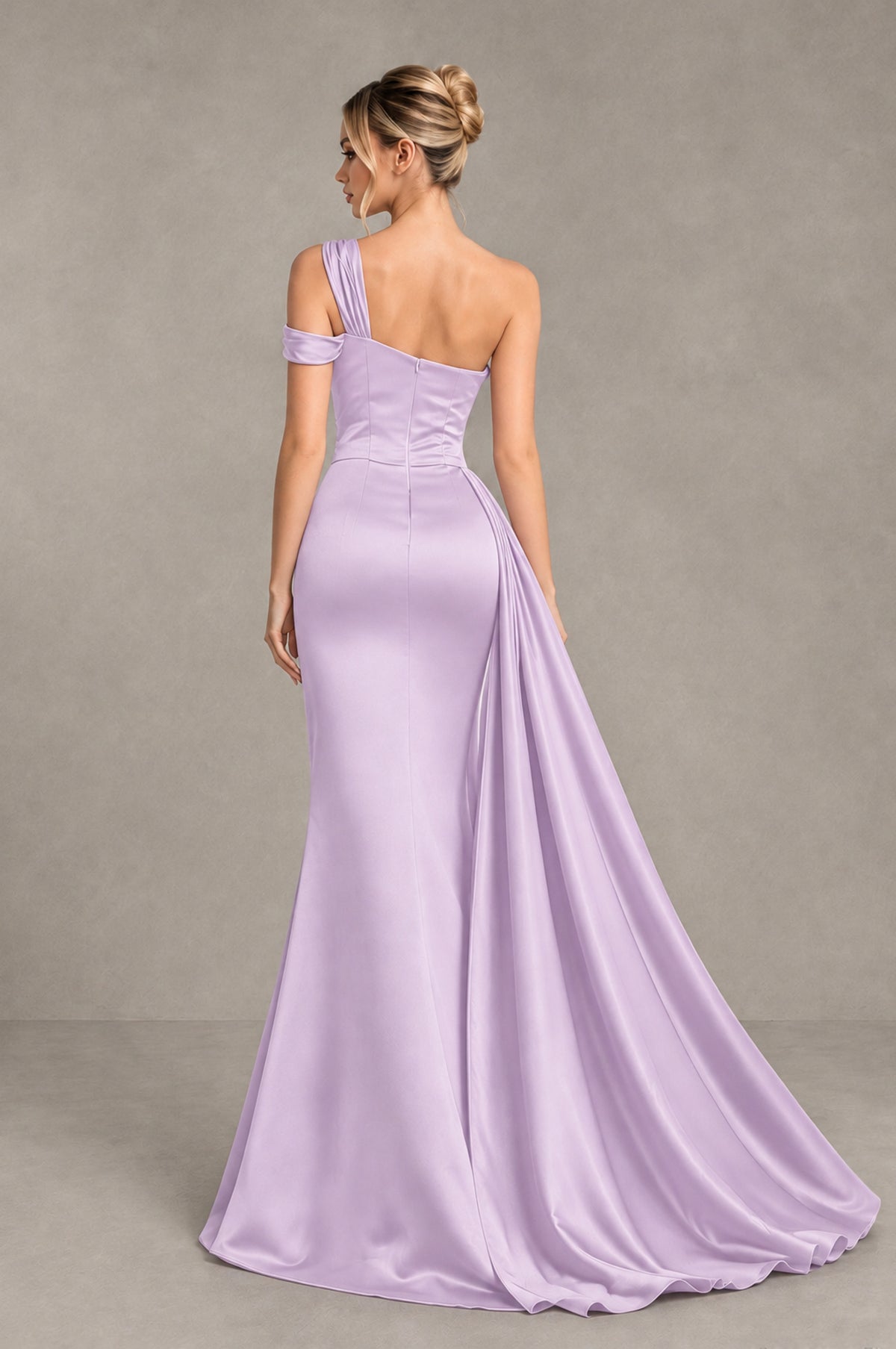 BOLODOO Lilac Asymmetric Ruched Formal Evening Dress - Lilac - Lilac_2