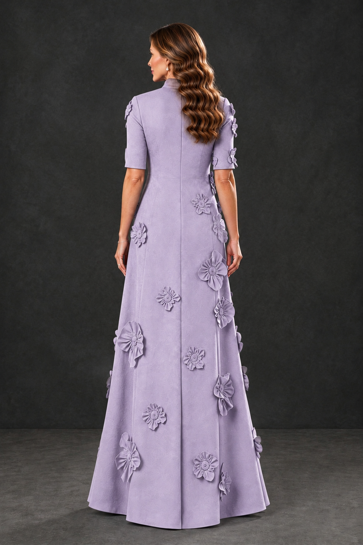 BOLODOO Lilac Floral Applique High-Neck Half-Sleeve Gown - Lilac - Lilac_2