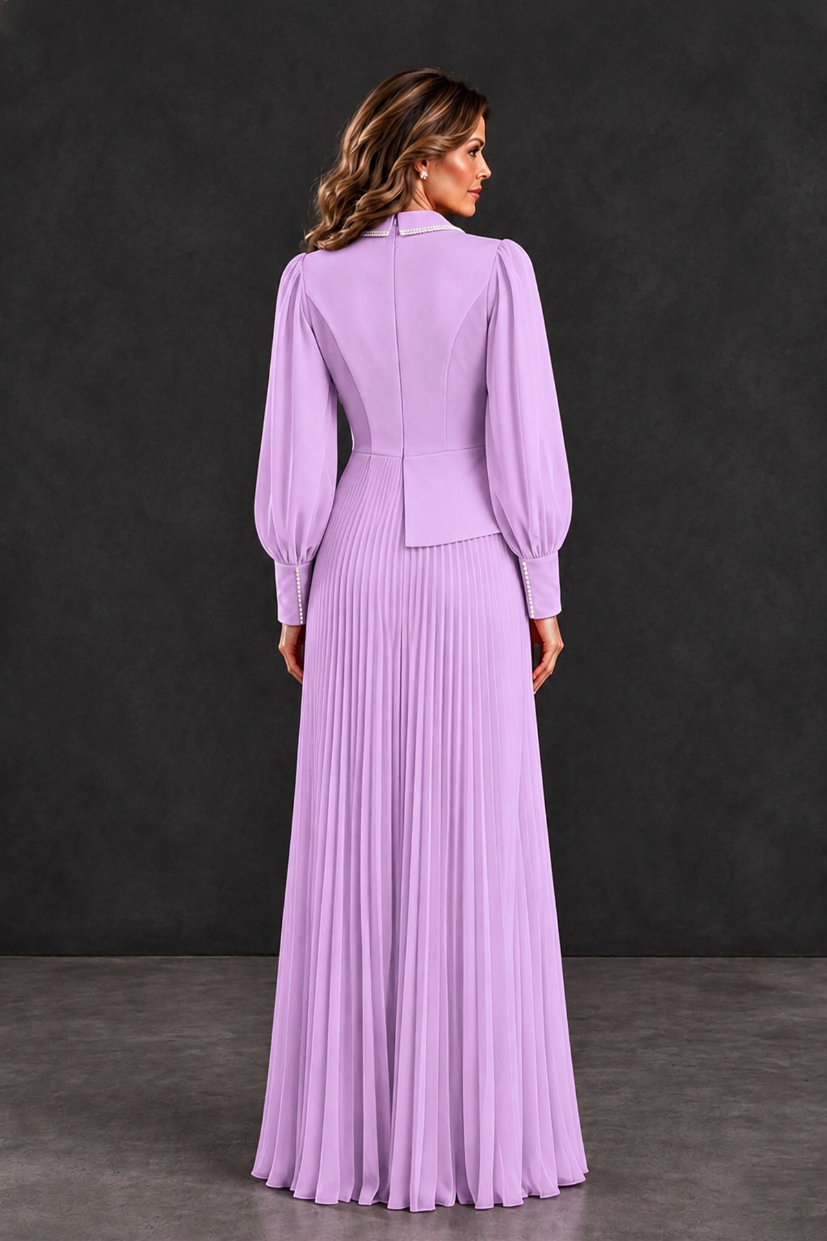 BOLODOO Lilac Long Sleeve Pleated Mother of the Bride Dress - Lilac - Lilac_2