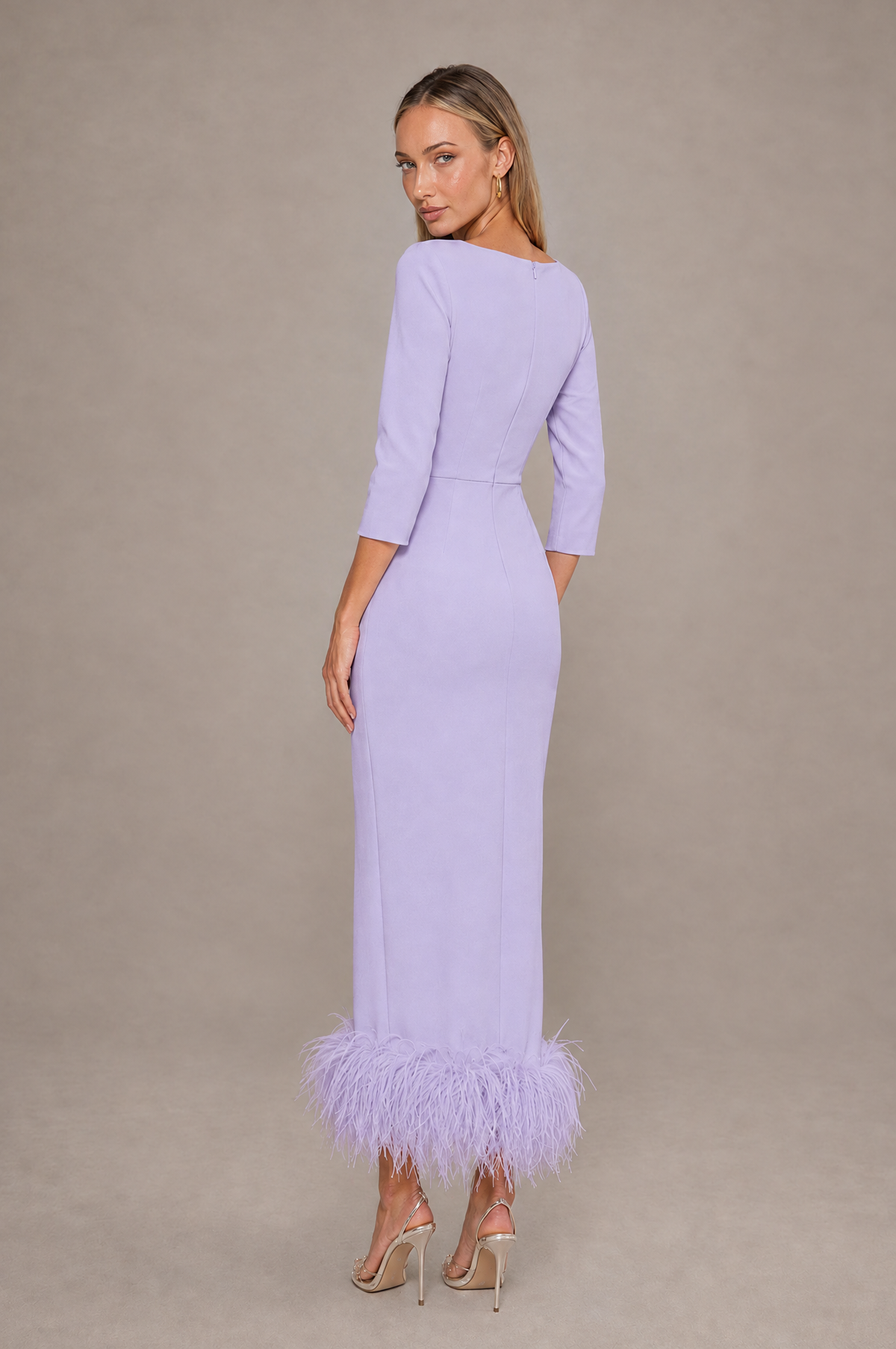 BOLODOO Lilac Feather-Trim Twist-Waist Midi Dress - Lilac - Lilac_2