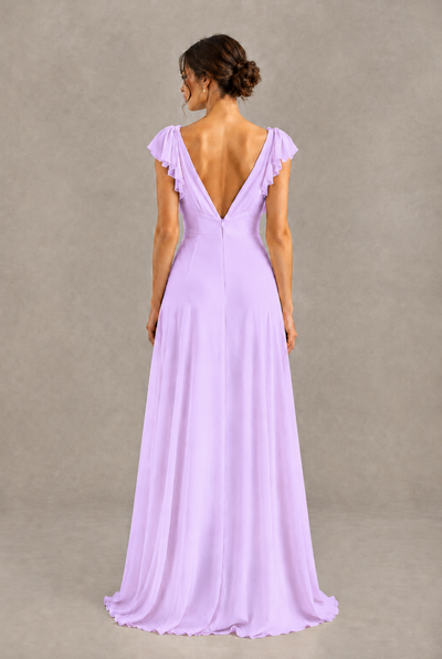 BOLODOO Lilac V-Neck Flutter Sleeve A-Line Bridesmaid Dress - Lilac - Lilac_2