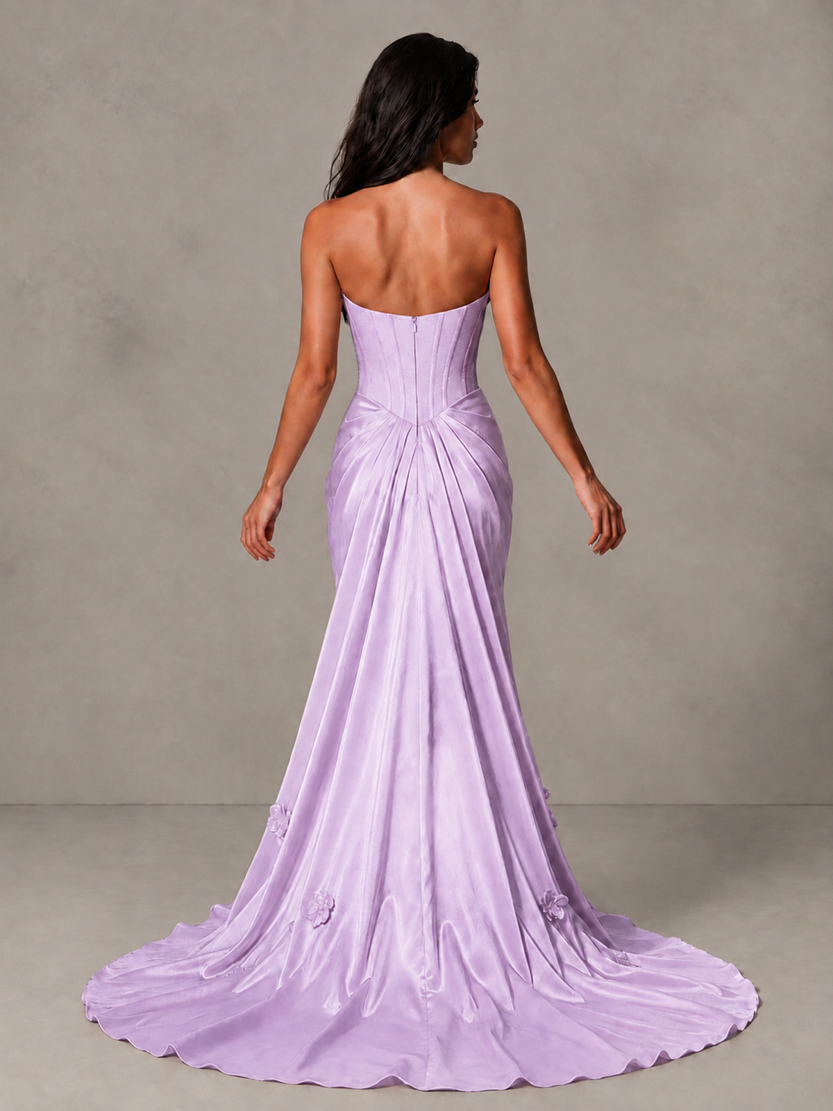 BOLODOO Lilac Strapless Floral Corset Evening Gown with Train - Lilac - Lilac_2