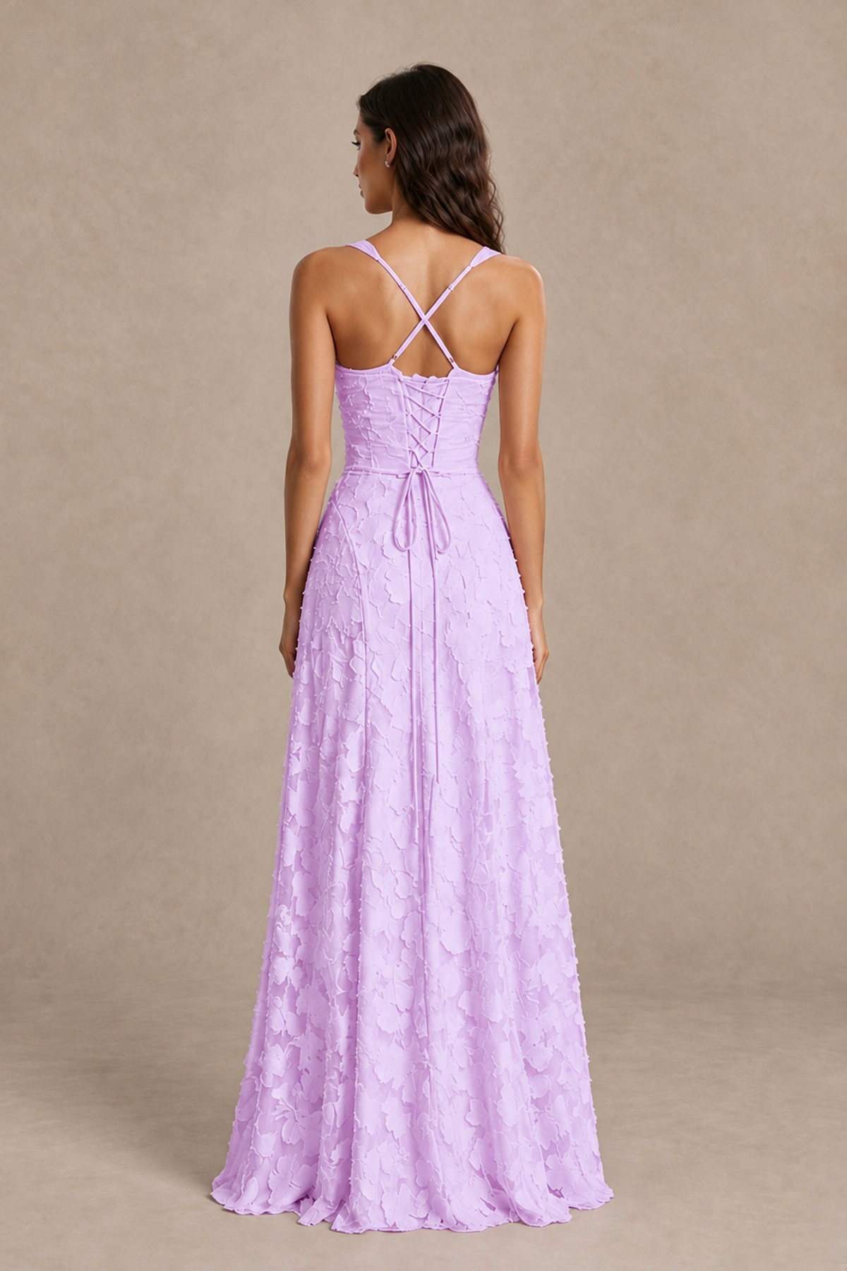 BOLODOO Lilac Floral-Textured A-Line Dress with Lace-Up Back - Lilac - Lilac_2