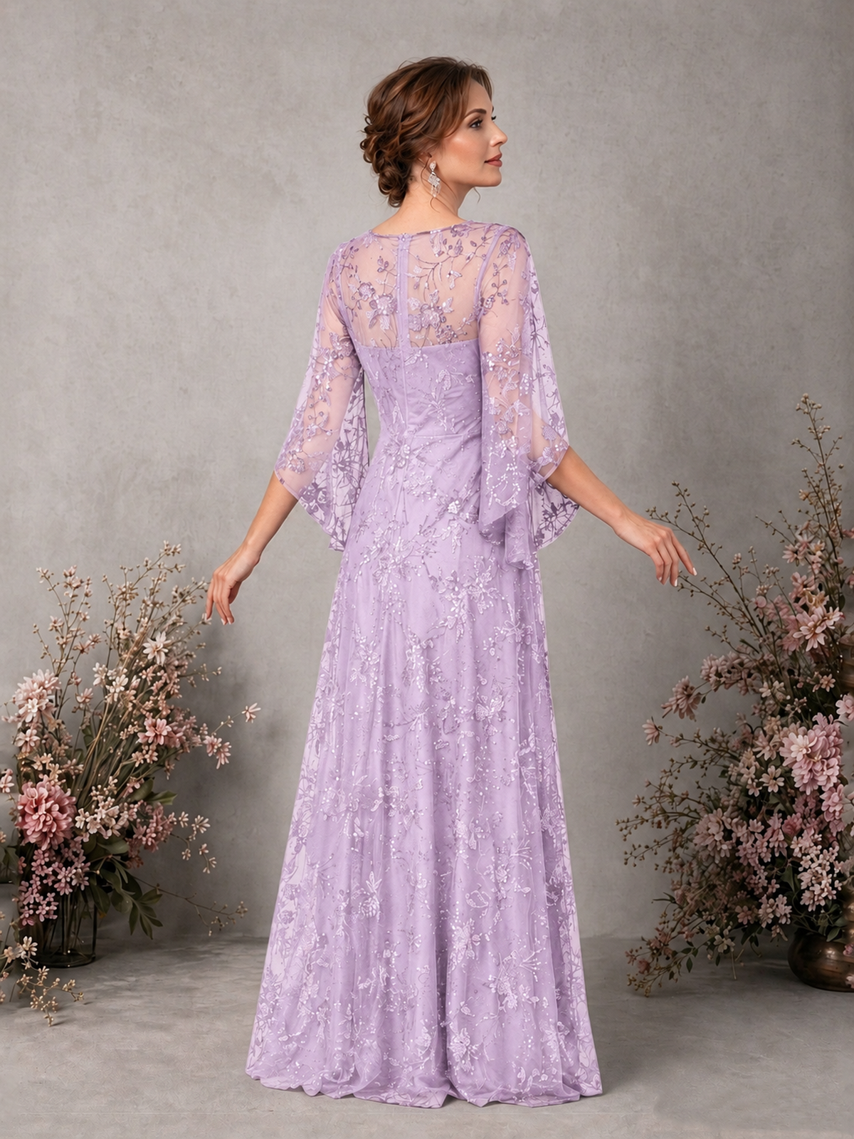 BOLODOO Lilac Sequin Lace Cape Sleeve Formal Evening Gown - Lilac - Lilac_2