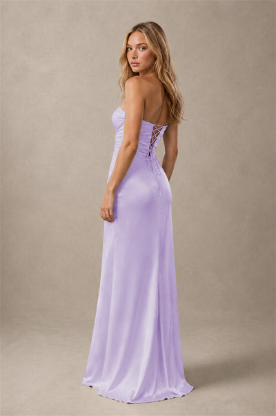 BOLODOO Lilac Sweetheart Strapless Twist Knot Cutout Lace-Up Back Satin Mermaid Maxi Dress - Lilac - Lilac(2)