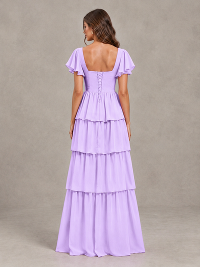 BOLODOO Lilac Flutter Sleeve Tiered Maxi Bridesmaid Dress - Lilac - Lilac_2