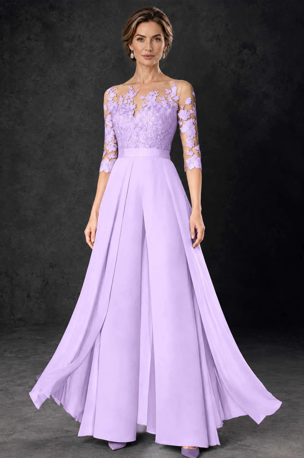 BOLODOO Lilac Lace Wide-Leg Jumpsuit with Three-Quarter Sleeves - Lilac - Lilac_2