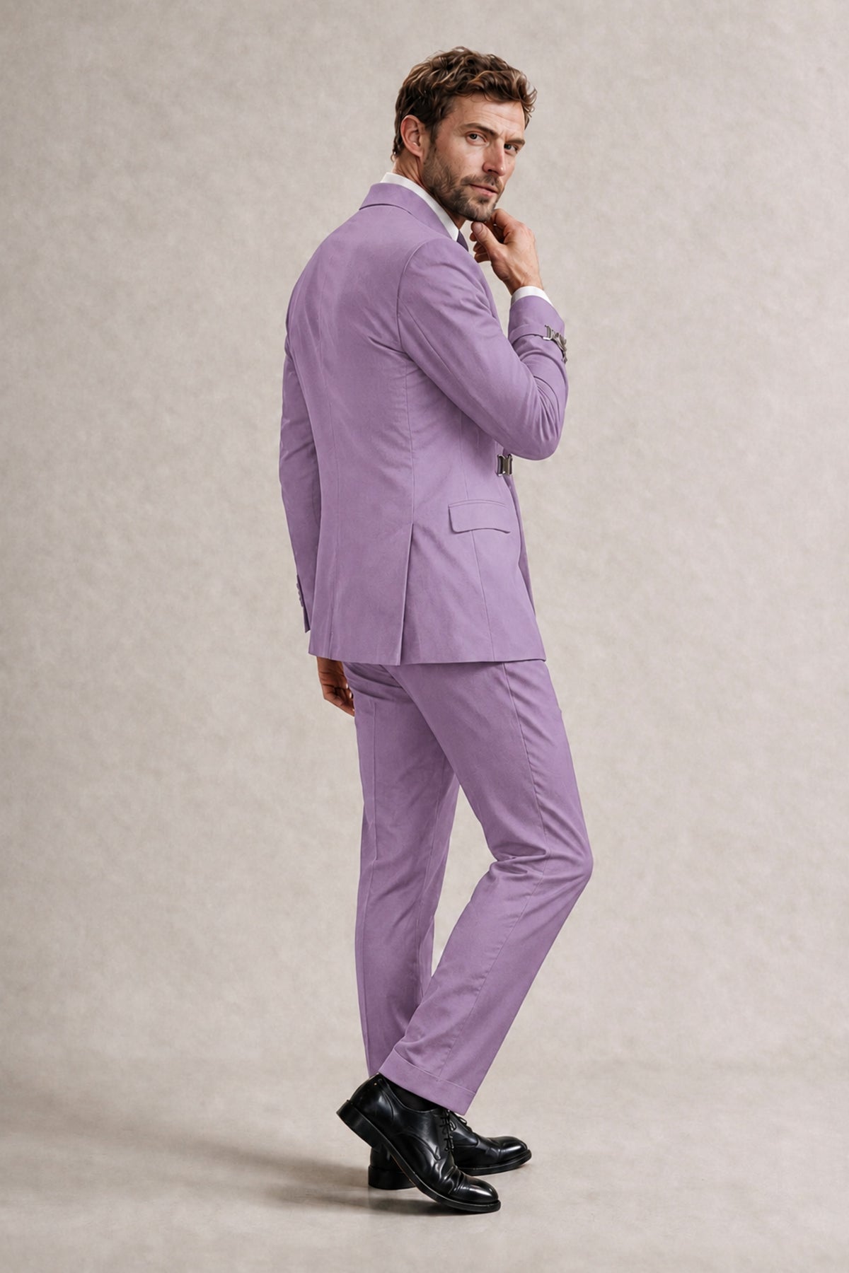 BOLODOO Men's Lilac Double-Breasted 2-Piece Suit Set – Blazer & Tailored Trousers - Lilac