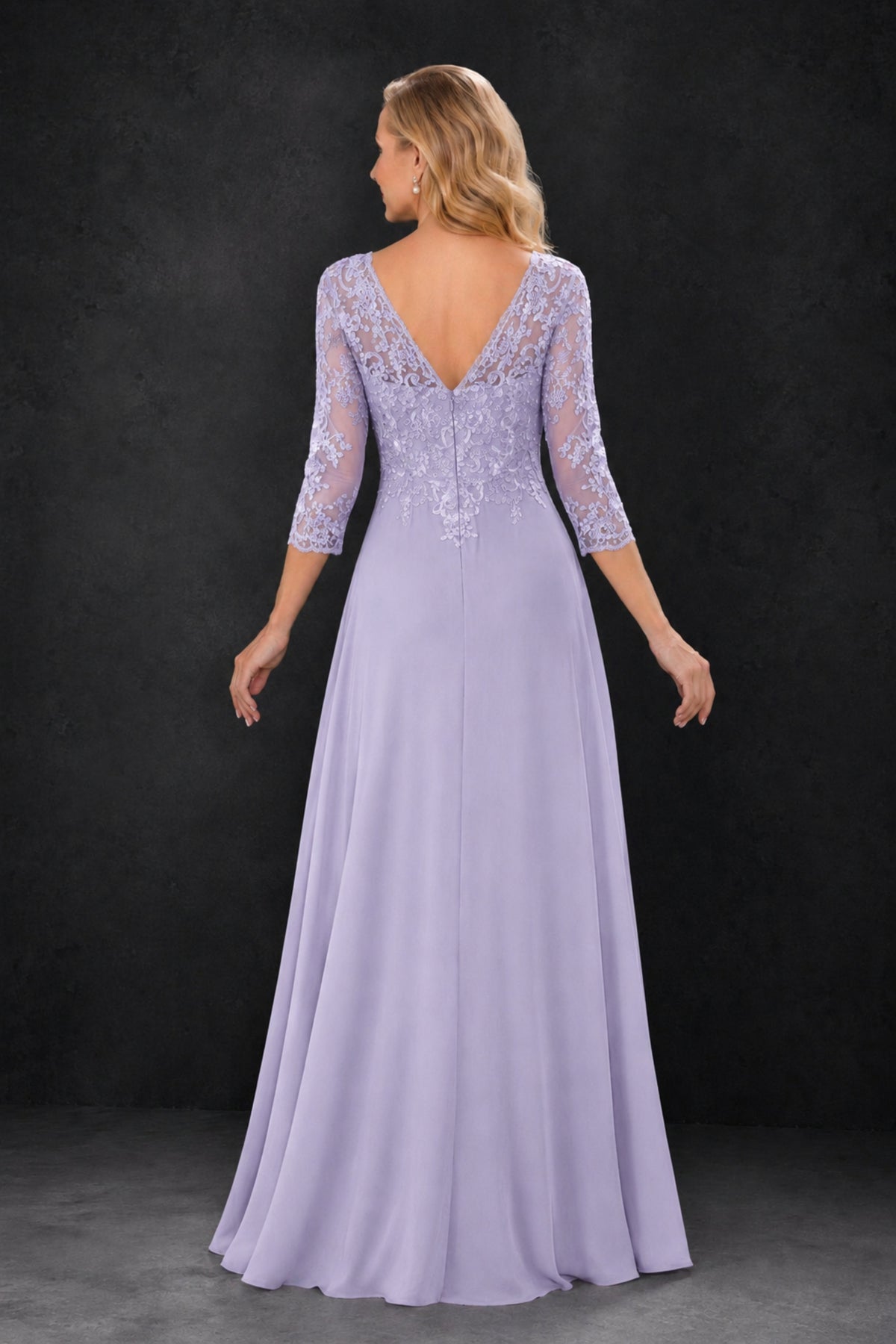 BOLODOO Lilac Lace Embroidered Mother of the Bride Dress with 3/4 Sleeves - Lilac