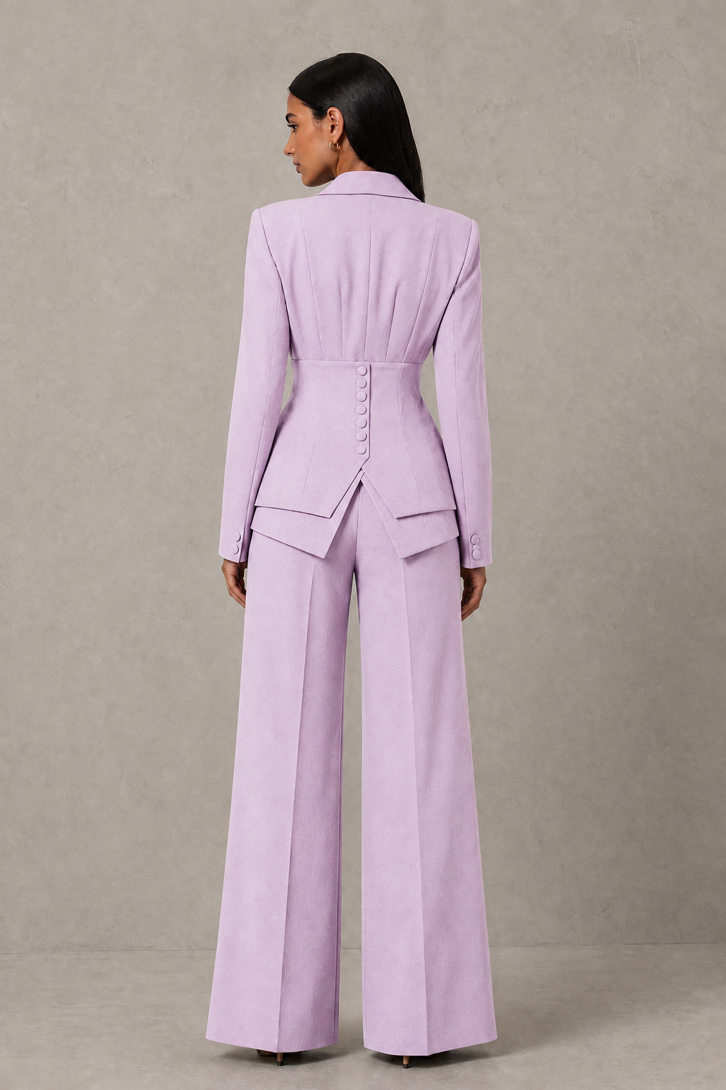 BOLODOO Lilac Cinched Waist Blazer and Wide Leg Pants Two Piece Suit Set - Lilac