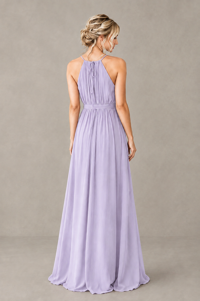 BOLODOO Lilac Halter Chiffon Bridesmaid Dress with High Slit - Lilac