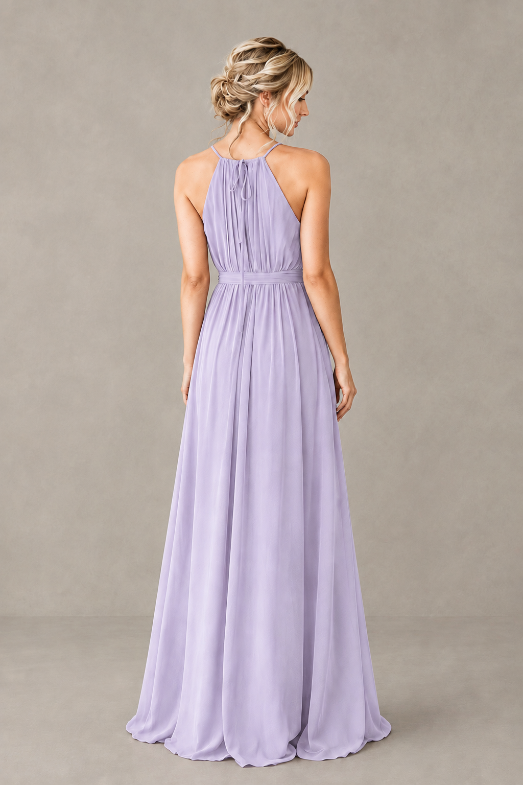 BOLODOO Lilac Halter Chiffon Bridesmaid Dress with High Slit - Lilac