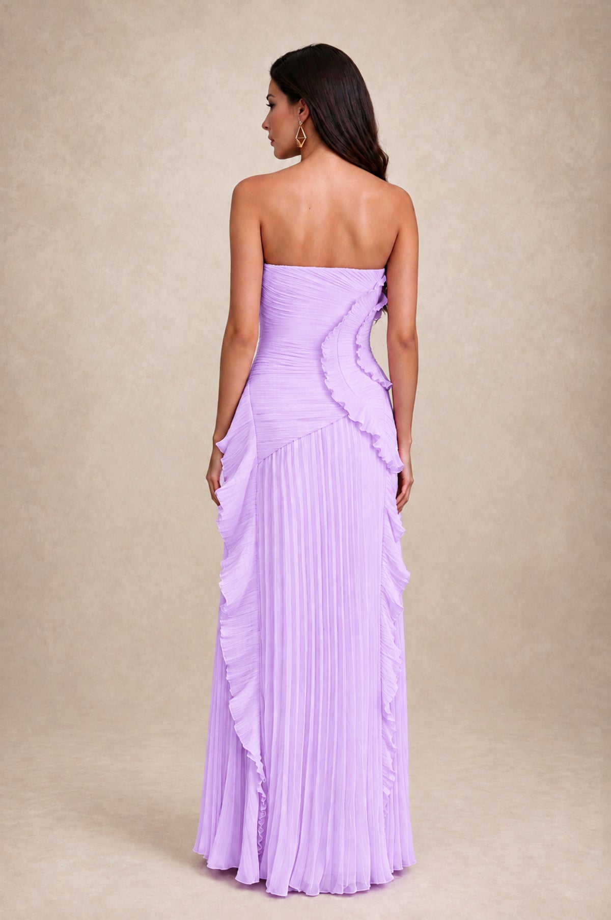 BOLODOO Lilac Strapless Ruffle Pleated Slit Evening Gown - Lilac - Lilac_2