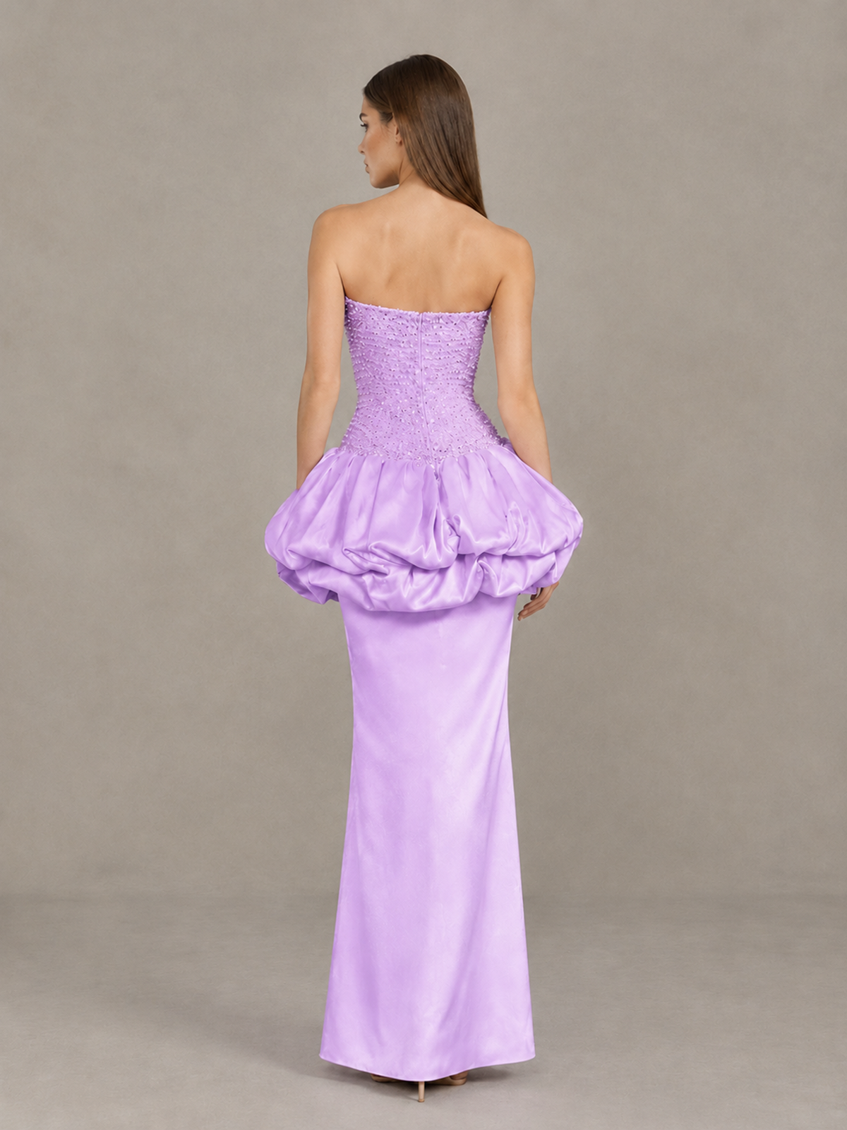 BOLODOO Lilac Strapless Embellished Bubble Peplum Evening Dress - Lilac - Lilac_2