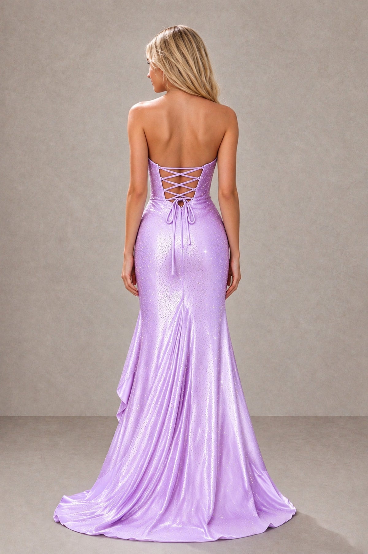 BOLODOO Lilac Strapless Corset Mermaid Prom Dress with Ruffle Slit - Lilac - Lilac_2
