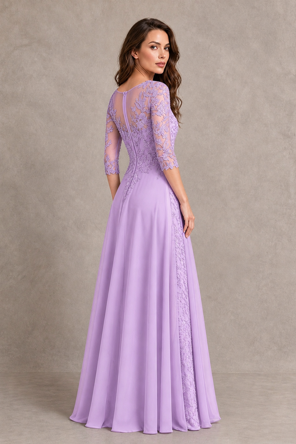 BOLODOO Midnight Lilac Beaded Lace Appliqué Chiffon A-Line Gown | Mother of the Bride & Formal Evening Dress - Lilac - Lilac_2
