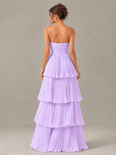 BOLODOO Lilac Strapless Tiered Pleated Bridesmaid Dress - Lilac - Lilac_2