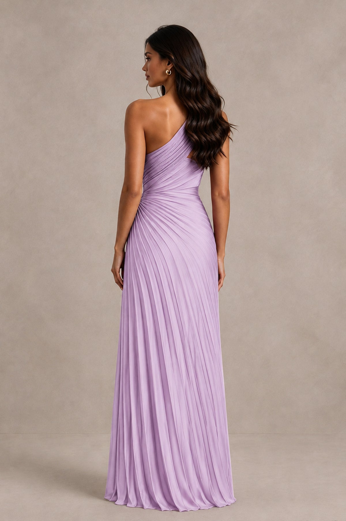 BOLODOO Lilac One Shoulder Pleated Evening Dress with Ruched Waist and High Slit - Lilac - Lilac_2