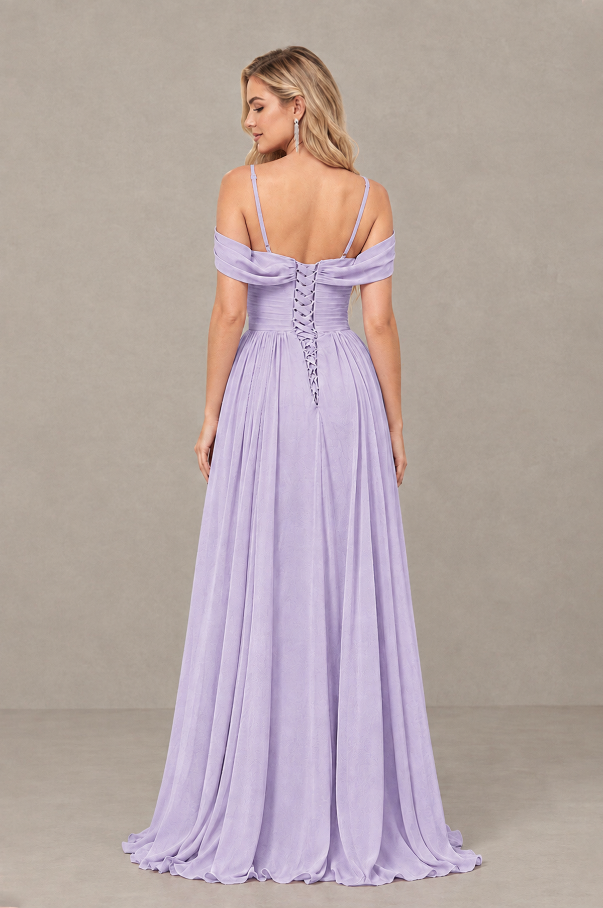 BOLODOO Lilac Off-Shoulder Bridesmaid Dress with Slit - Lilac