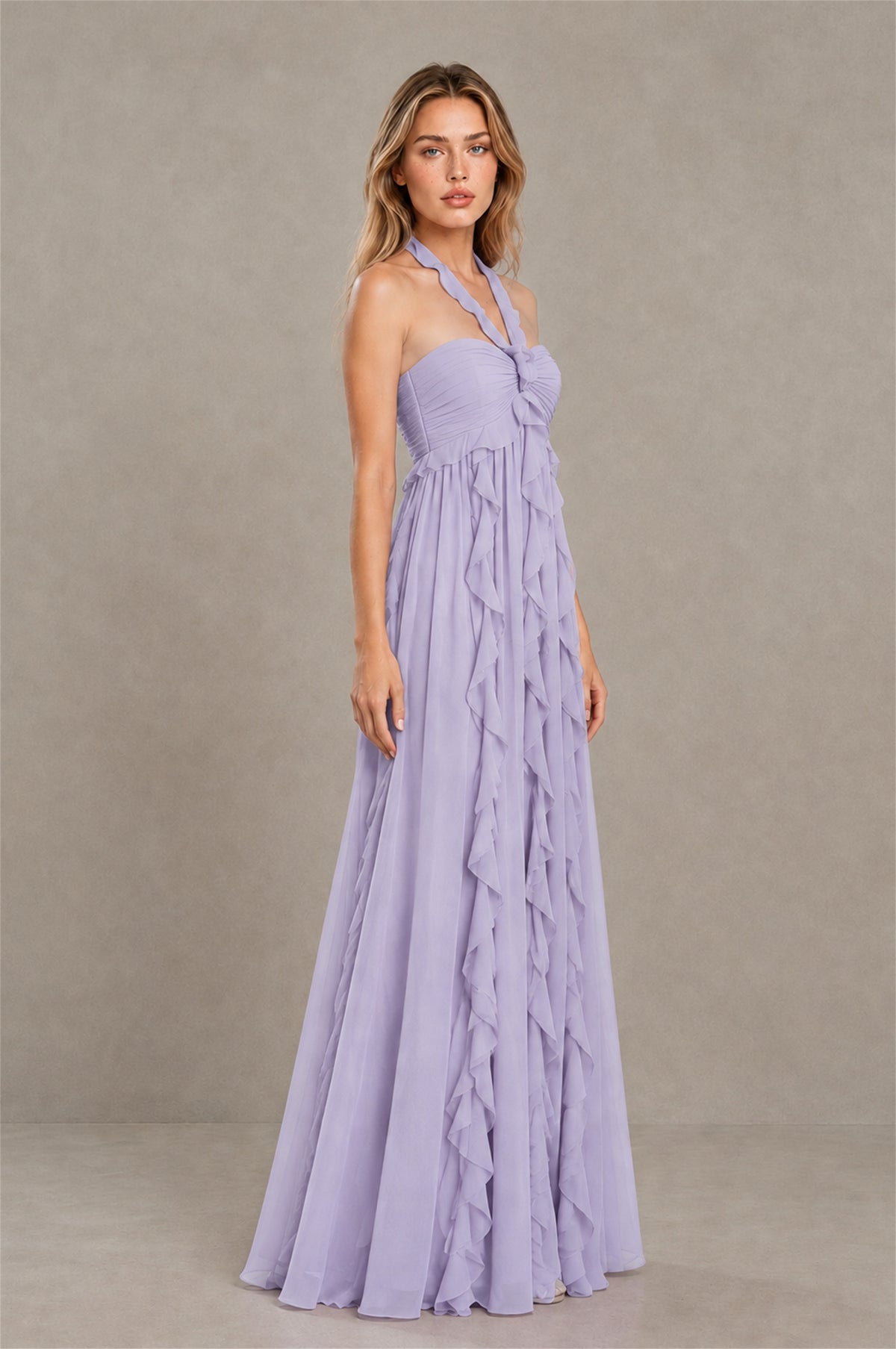 BOLODOO Lilac Halter Ruffle A-Line Floor-Length Evening Dress - Lilac - Lilac_3
